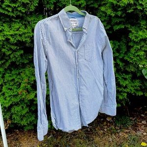 Blue and white striped button down